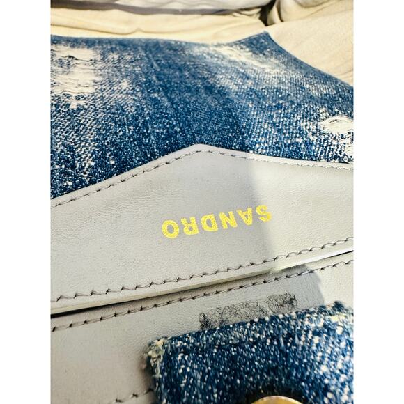 SANDRO Denim Tie-Dyed Kasbah Magnetic Button Closure Open Pocket Grunge Bag - Picture 10 of 13